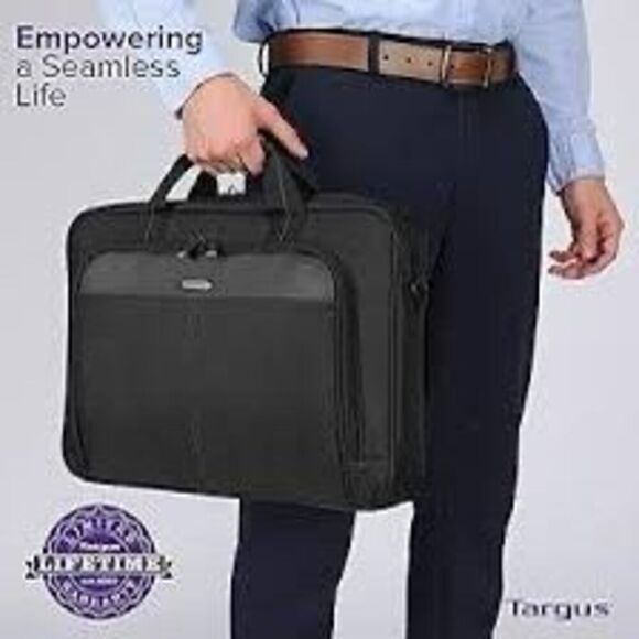 Targus Classic Slim Ergonomic Briefcase Laptop Black Messenger Bag 16 Adjustable - Picture 2 of 9